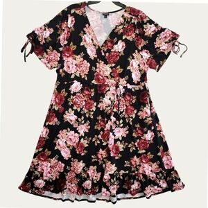 Torrid Floral Faux Wrap Dress Black Pink Ruffle Cottagecore Boho Womens 4X